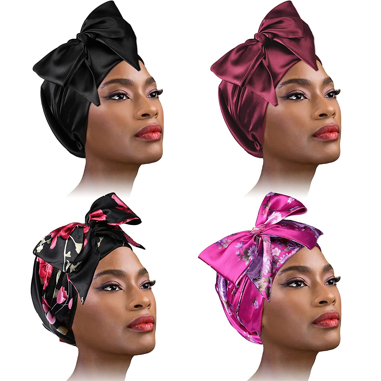 4 Piece Soft Satin Head Scarf Sleeping Cap Turbans Head Cover Bonnet Head Wear for Women Set 4 4 Piece Soft Satin Head Scarf Sleeping Cap Turbans Head Cover Bonnet Head Wear for Women Set 4